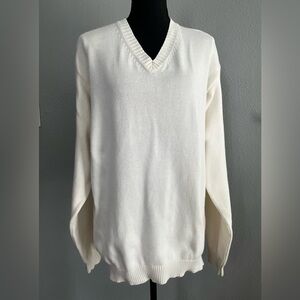 Oscar de la Renta Soft White V-Neck Sweater